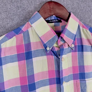 GANT Shirt Mens Large Pastel Check Linen Blend Long Sleeve Fitted Button Down - Picture 1 of 16