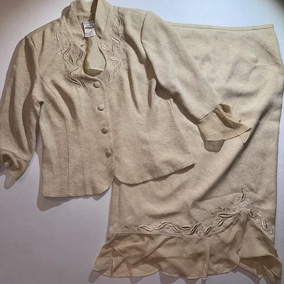 Plaza South Chaqueta Falda Traje Conjunto Mujer 12 Midi Elegante Beige Iglesia Formal Foto 1 de 4