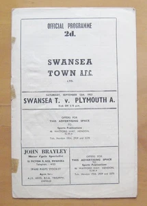SWANSEA TOWN v PLYMOUTH ARGYLE 1953/1954 Fair/Good Condition Football Programme - Picture 1 of 3
