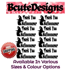 DANKE HALLOWEEN HEXE VINYL ABZIEHBILD TRANSFER AUFKLEBER PARTY BALLON FENSTER x8 - Bild 1 von 5