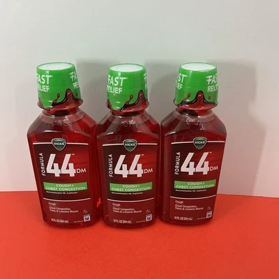 Líquido para la tos VICKS Formula 44 DM 12 oz sin receta 3 botellas caducan 27/02 Foto 1 de 3