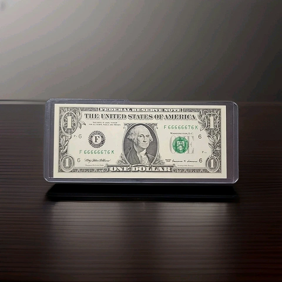 ☆BU Mint State☆ 1999 One Dollar Bill Fancy Serial Number F66666676K☆Very Rare☆ - Image 1 of 4
