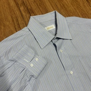 Brioni Oberhemd Herren 17 43 Blau Micro Karo Streifen Struktur Popeline Italy Vintage - Bild 1 von 12