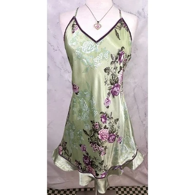De Colección Años 90 Belle Nuit Babydoll Vestido Sin Mangas Camisón Floral Satinado Lencería M Hada Foto 1 de 4