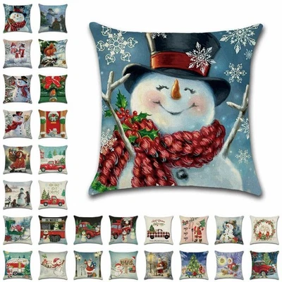 Vibrant 18-inch Christmas Cushion Cover With Able Santa Claus And Snowman - Image 1 of 4