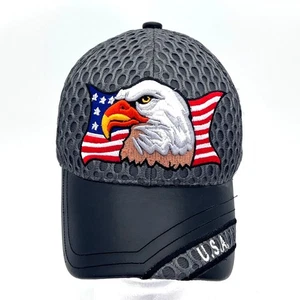 Gorra de béisbol patriótica de malla de EE. UU. con águila calva y bandera estadounidense y billete de cuero - Imagen 1 de 16