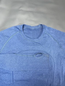 Lululemon Shirt Womens Large Blue Long Sleeve Running Seamless Thumbholes Raglan - Picture 1 of 14