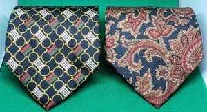 Lot of 2 Burberry silk neck ties 60" × 3 3/4" + 57" × 3 3/4" check paisley - Picture 1 of 4
