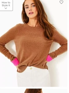 Lilly Pulitzer Charlisa Cashmere Sweater Brown Metallic XS $268 - Picture 1 of 5