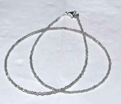 925 Sterling Silver Labradorite Gemstone 2 mm Round Beads 32" String Necklace - Image 1 of 4