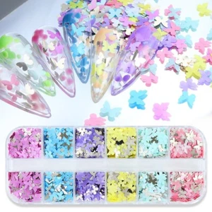 12 Grids Nail Sequins Flakes Art 3D Decoration Butterfly Accessories Glitter Set - Picture 1 of 10
