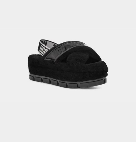 Scivoli donna UGG Fuzzita lana trasparente shearling nero plateau taglia US 6 NUOVI