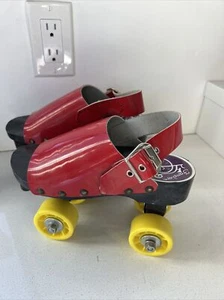 Rare 1970s Museum -Famolare vinyl & red wood sandals clogs disco roller skates!! - Picture 1 of 6