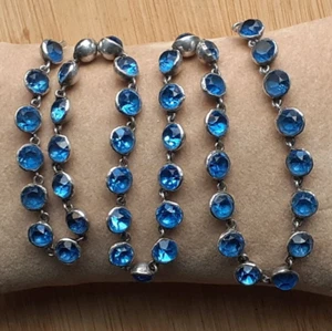 Art Deco Cornflower BLUE PASTE RIVIERE NECKLCE Silver Backed 40cm 15.5" 21g - Picture 1 of 16