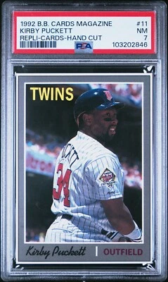 PSA 7 sin precio base 1992 BB Cards revista réplica tarjetas Kirby Puckett #11 Twins B186 Foto 1 de 2