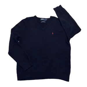 Vintage Ralph Lauren Polo Sweater Lambs Wool Knit V Neck Navy, Mens XL - Picture 1 of 7