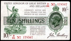 Treasury, Bradbury, 10 shillings, (1918), B94 178567 (Duggleby T20). Crisp NVF. - Picture 1 of 2