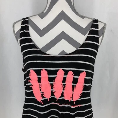 Camiseta Regata Billabong Rosa Penas Listrada Preta Bainha Desgastada Média EUA - Imagem 1 de 4