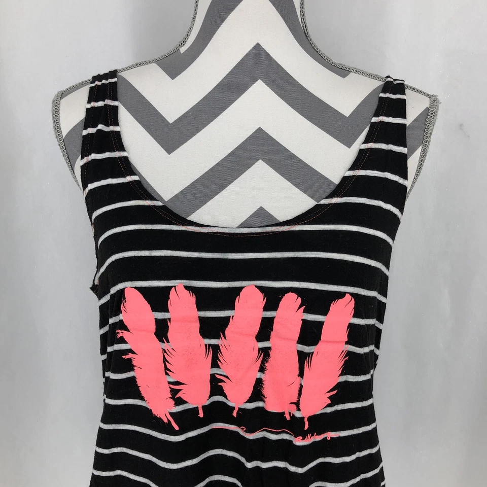 Camiseta sin mangas Billabong rosa plumas negras a rayas dobladillo desgastado mediana EE. UU. Foto 1 de 4