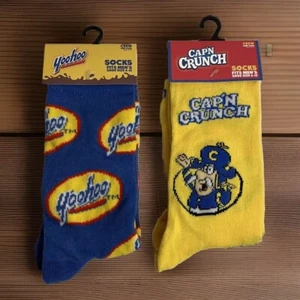 Yoohoo & Cap’n Crunch Mens Crew Socks 6-12 Nostalgic Novelty Fun New 1 Pair Each - Picture 1 of 10