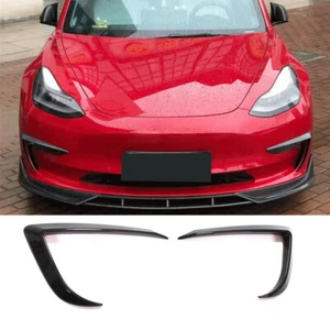 For Tesla Model 3 2016-22 Real Carbon Fiber Front Bumper Side Splitter Fins Vent - Picture 1 of 13
