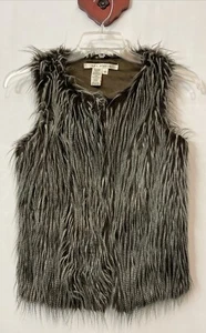 Max Studio Womens XS Brown Faux Fur Sleeveless Lined ButtonUp Designer Vest AZ14 - Picture 1 of 7