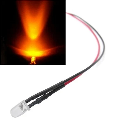 1 Pz. DIODO LED ARANCIONE AMBRA CABLATO 3 mm alta luminosità 2-12V cavetti 20cm - Immagine 1 di 2