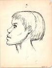 1950s ANDROGYNOUS PORTRAIT Vintage ART Drawing MID-CENTURY MODERN Eames GAY INT.