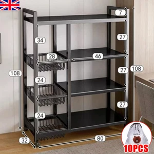 4 Tier Kitchen Basket Storage Trolley Rack Fruit Vegetable Organiser Shelf Black - Picture 1 of 14