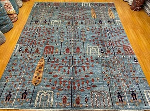 9x12 Green Hand Knotted Afghan Transitional Wool Rug - Picture 1 of 9