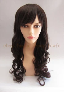 Girl Long Curly Wave Wig Synthetic Hair Bangs Women Cosplay Mix Brown Full Wig - Picture 1 of 8