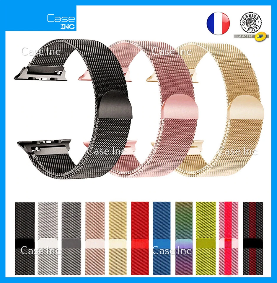 Bracelet Acier Milanais pour Apple Watch 38 40 41 42 44 45mm Serie 8 7 6 5 4 SE