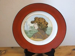 + Assiette ancienne en porcelaine peinte, portrait de Sarah Bernhardt + - Imagen 1 de 5