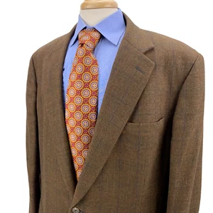 Aquascutum Brown Wool Flannel Tweed Herringbone Check Blazer Sport Jacket 44L - Picture 1 of 14