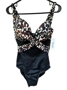 Swimsuits For All Women’s 8 Leopard & Black One Piece Full Coverage Swimsuit NEW - Picture 1 of 3