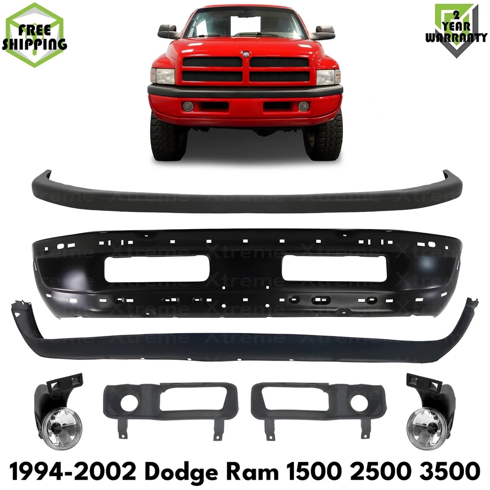 Front Bumper Primed Steel & Fog Lights Kit For 1994-2002 Dodge Ram 1500 2500 Foto 1 de 4