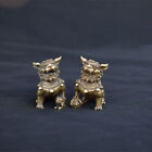 Hot Chinese Antique Brass Pair Of Lion Pendants Copper  Desktop Accessories