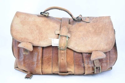 Borsone De Voyage En Cuir Avec Ceintures 55x30x35 Cm Vintage - Photo 1/3