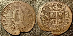 Espagne - Philippe IV - 8 maravedis 1661 Y Madrid ! KM#171 - Foto 1 di 1