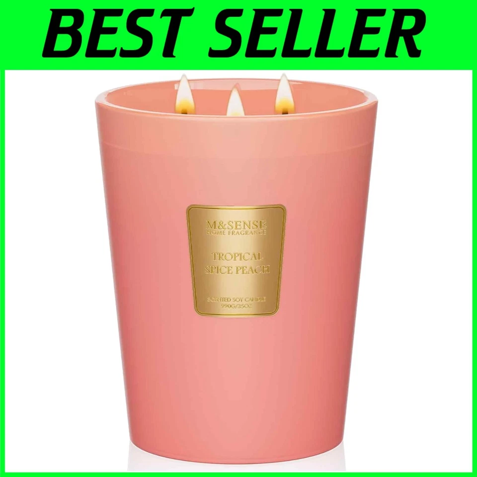 Chic 3-Wick Tropical Spice Peach Candle – 150 Hour Burn Time, Perfect Gift Idea - Image 1 of 4