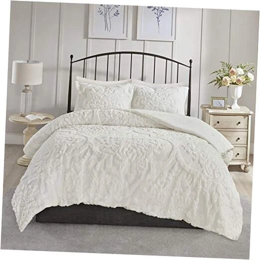 Madison Park Tufted Chenille 100 Cotton Comforter All Season Bedding Set 3 PC