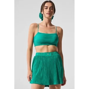 Alo Yoga Micro Plisse Game On Sports Bra Spruce Green Ribbed XXS - Picture 1 of 5
