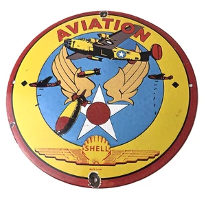 Vintage Shell Gasoline Sign - Military Navy War Bombs Gas Pump Porcelain Sign - Picture 1 of 14