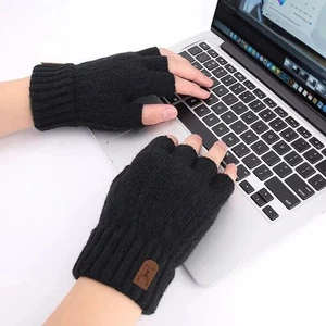 Unisex Hombres Mujeres Invierno Cálidos Guantes Sin Dedos Medio Dedo Tejido Mitones Colores - Imagen 1 de 10