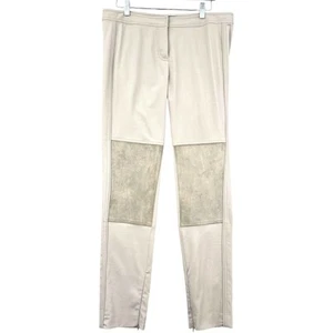 Derek Lam Beige Leather Knee Patch Ankle Zipper Riding Breeches Pants Size 10 - Picture 1 of 10
