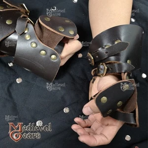 Medieval Leather Armor Gauntlets Pair Wrist Thumb Guard for Renaissance Costume - Picture 1 of 8