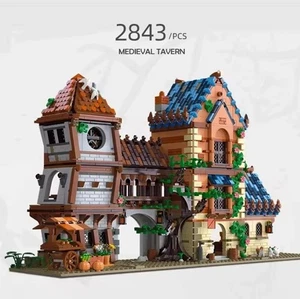 MOC Medieval Tavern with Lights 2843 Pcs 51cm x 29cm Brick Building Model Kit - Picture 1 of 3