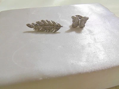 Department Store Silver Tone Crystal Butter Fly & Feather Pins L722 - Image 1 of 4