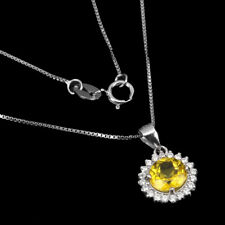 Surface Coated Round Yellow Topaz 7mm Simulated Cz 925 Sterling Silver Necklace