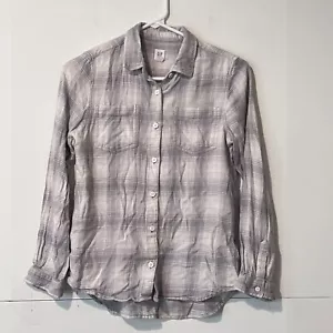 Gap Girls Kids Flannel Shirt Size XL (12) Grey Plaid Long Sleeve Viscose - Picture 1 of 6